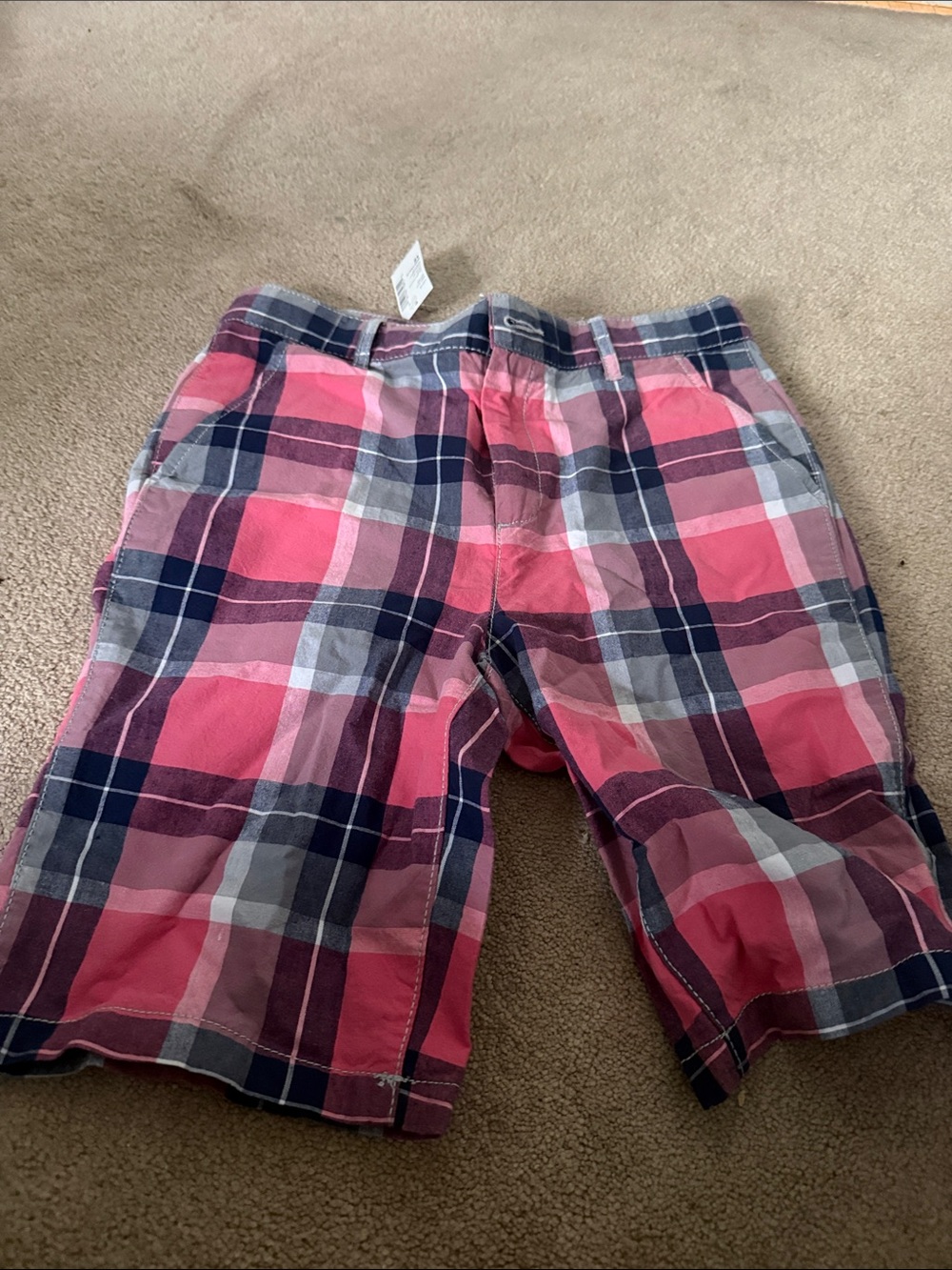 The Children's Place Pink Navy Gray Plaid Flat Front Shorts